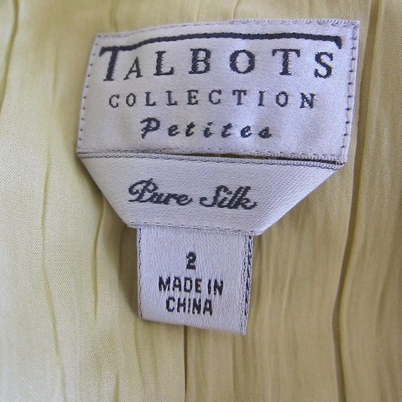 VINTAGE TALBOTS COLLECTION PETITES, GREEN LIGHT WEIGHT PLEATED SILK JACKET-SZ 2P - Picture 5 of 5